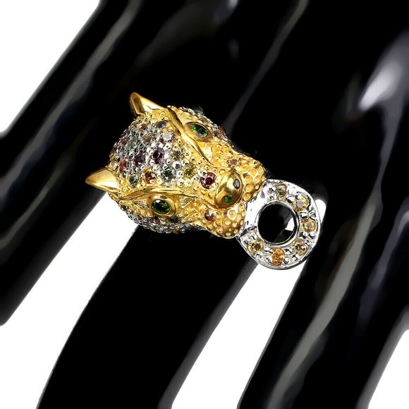 NEW Size 8.5 Sapphire & Chrome Diopside Tiger Ring - Picture 3 of 3